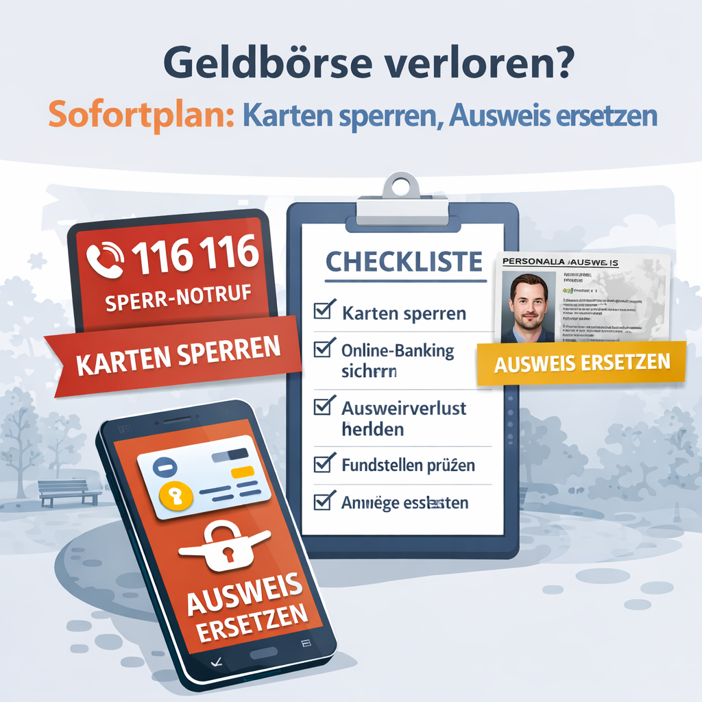 Geldbörse verloren? Sofortplan: Karten sperren, Ausweis ersetzen