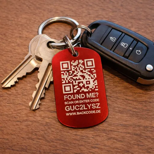 BackCode Dogtag – Rot eloxiert | Signalstarker Schlüsselanhänger mit QR-Code